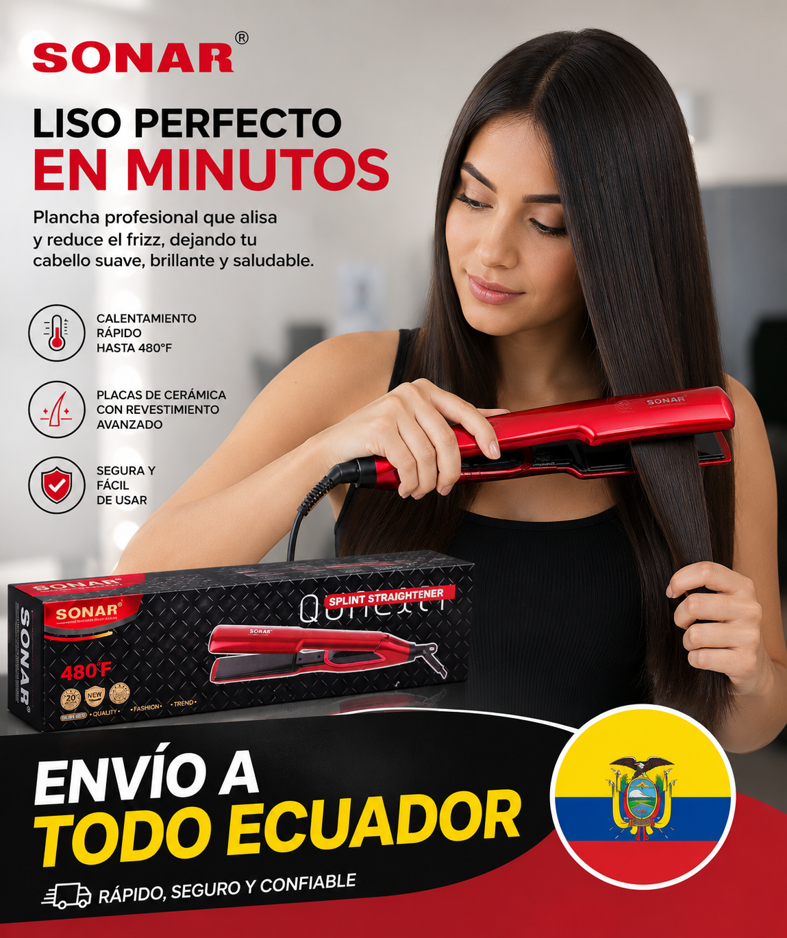 ✨ Plancha Profesional 2 en 1 SONAR – Alisa y Elimina el Frizz en Minutos ✨