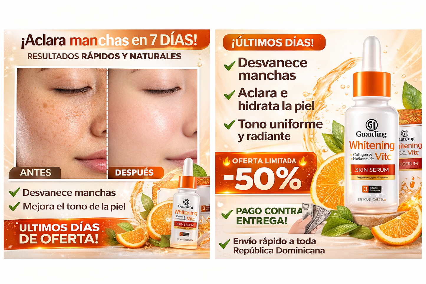 Kit Facial Vitamina C Blanqueador – Piel Más Clara, Lisa y Sin Manchas en Días ✨